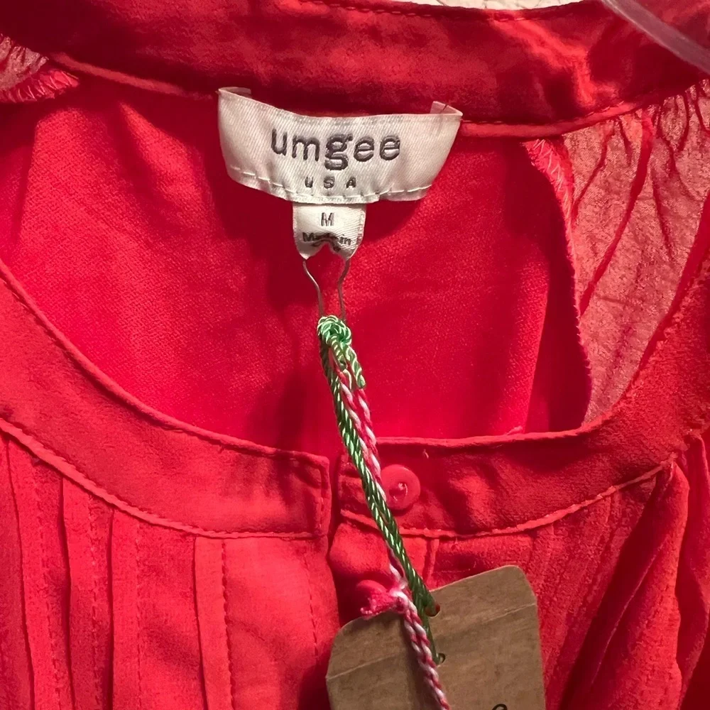 Umgee Boutique Women's Coral Red Soft Pleated Skirt  Tie Dress NWT M #2329